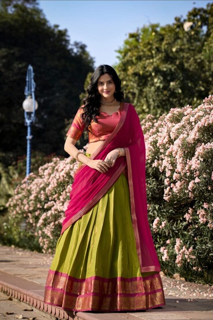 Lime Green and Magenta Festive Lehenga Choli