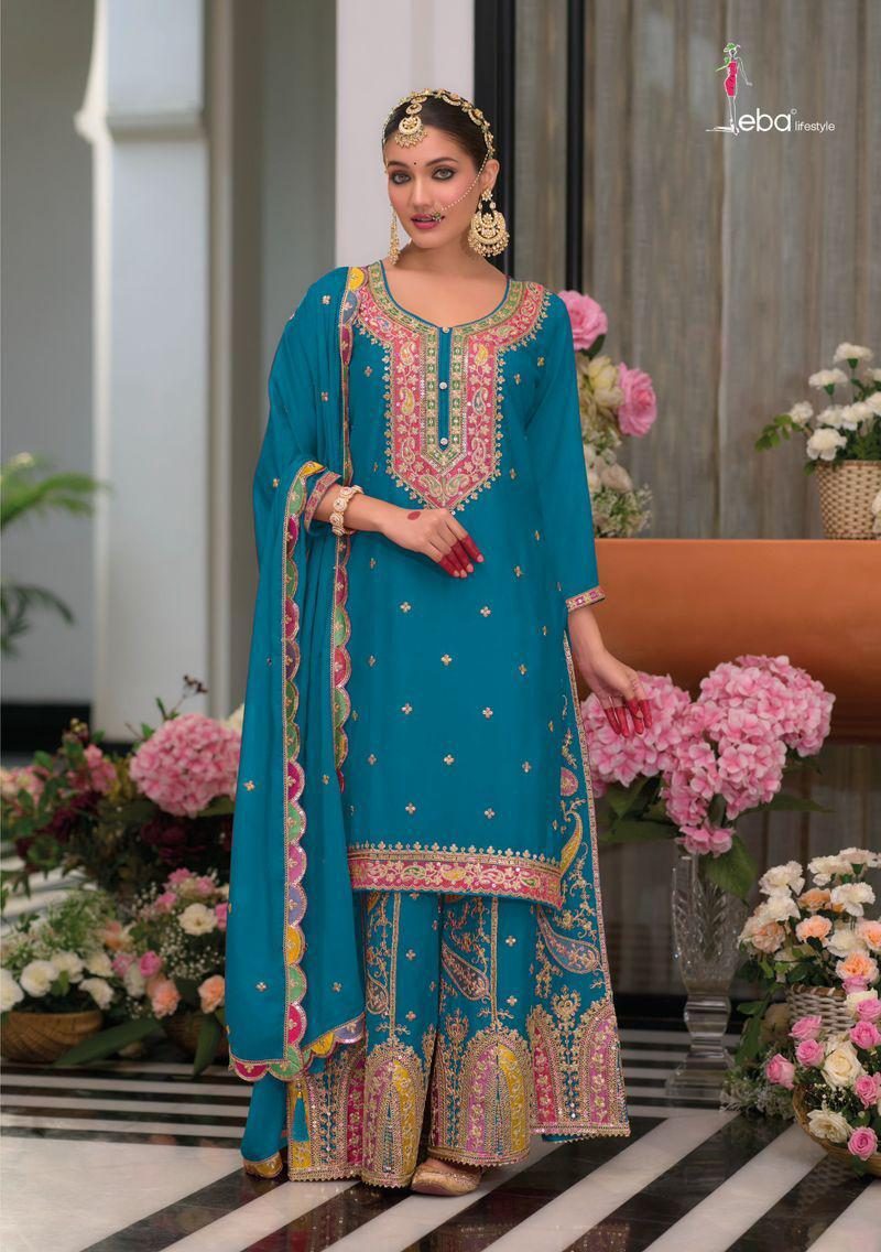 Blue Embroidered Sharara Suit