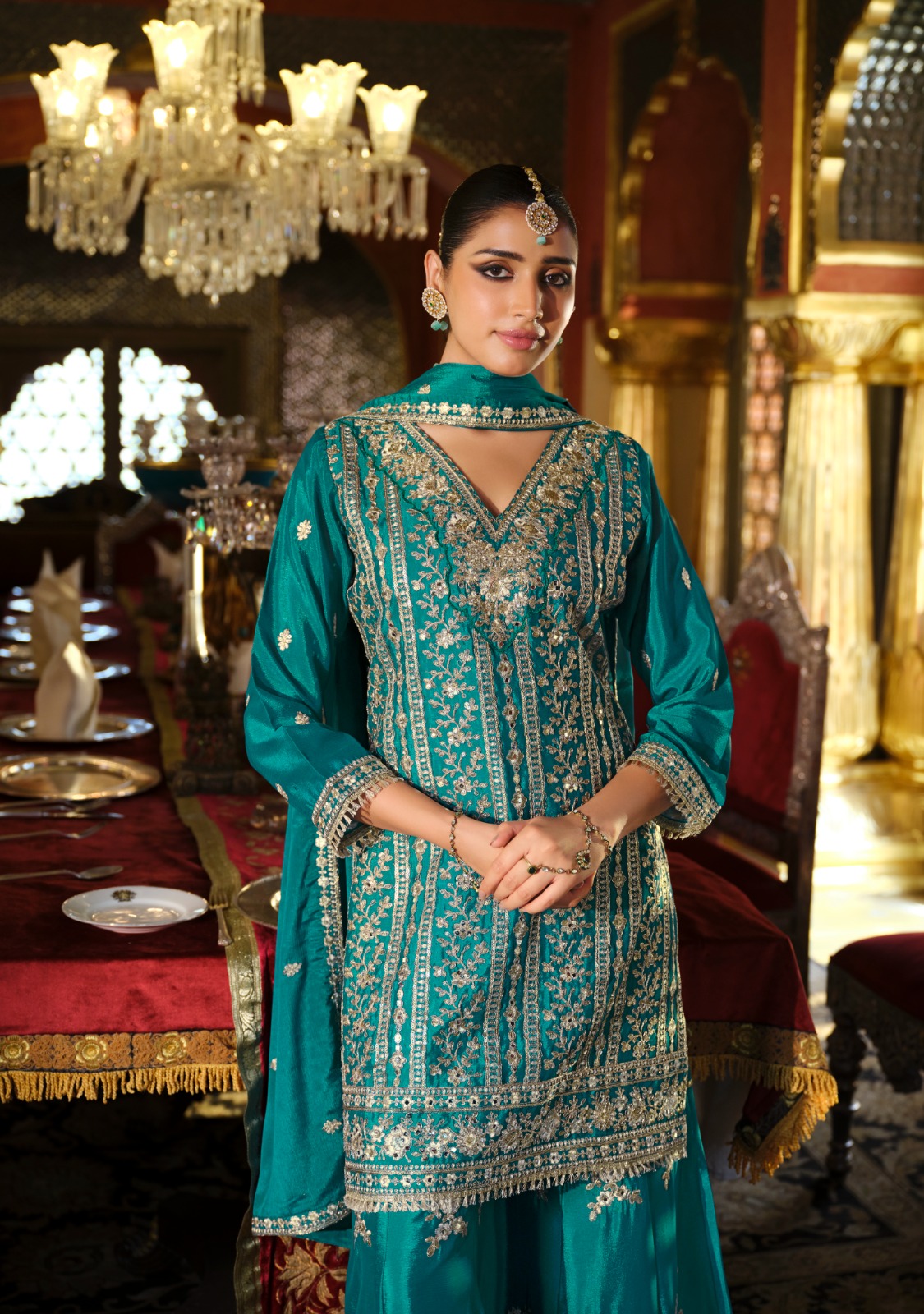 Rani Blue Festive Embroidery Palazzo Suit
